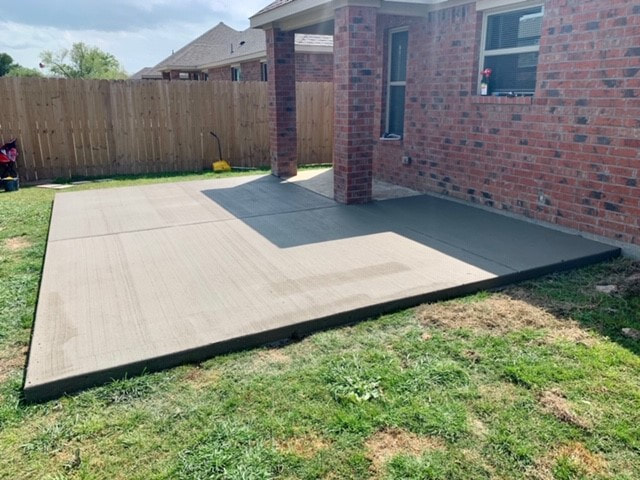 Concrete patio complete, view from side